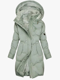 Ella | Damen Warme Lange Gesteppte Pufferjacke mit Kapuze