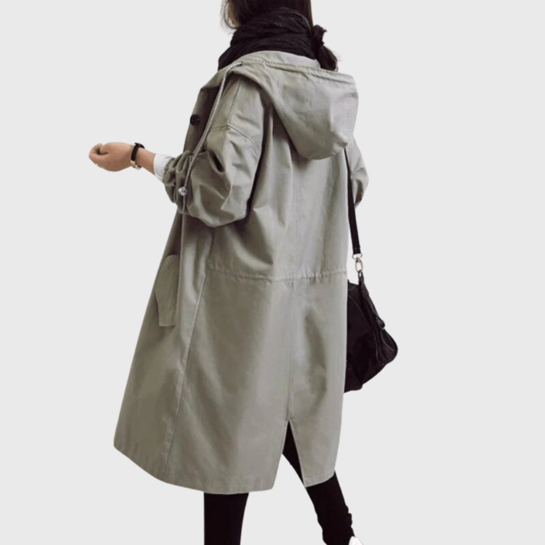 Damen wasserabweisender Trenchcoat mit verstellbarer Kapuze (7)
