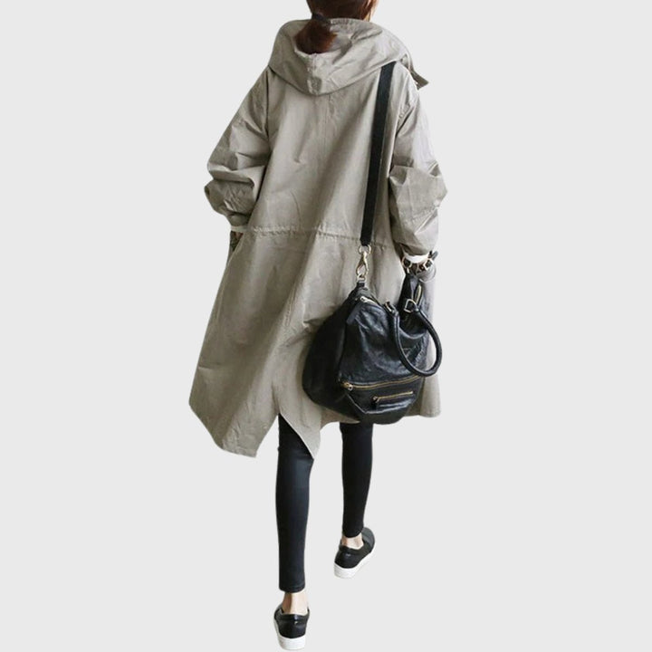 Damen wasserabweisender Trenchcoat mit verstellbarer Kapuze (8)