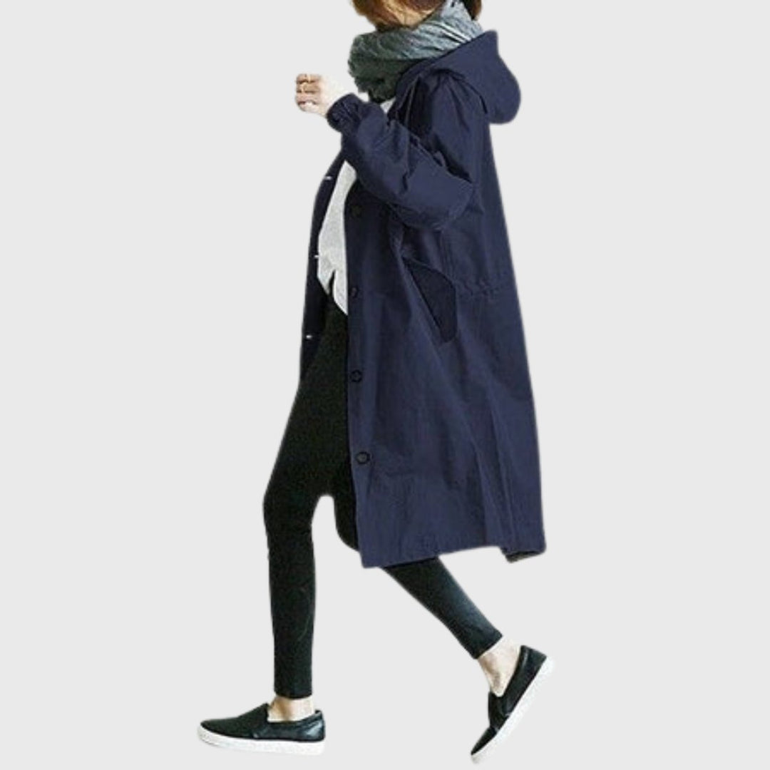 Damen wasserabweisender Trenchcoat mit verstellbarer Kapuze in Blau