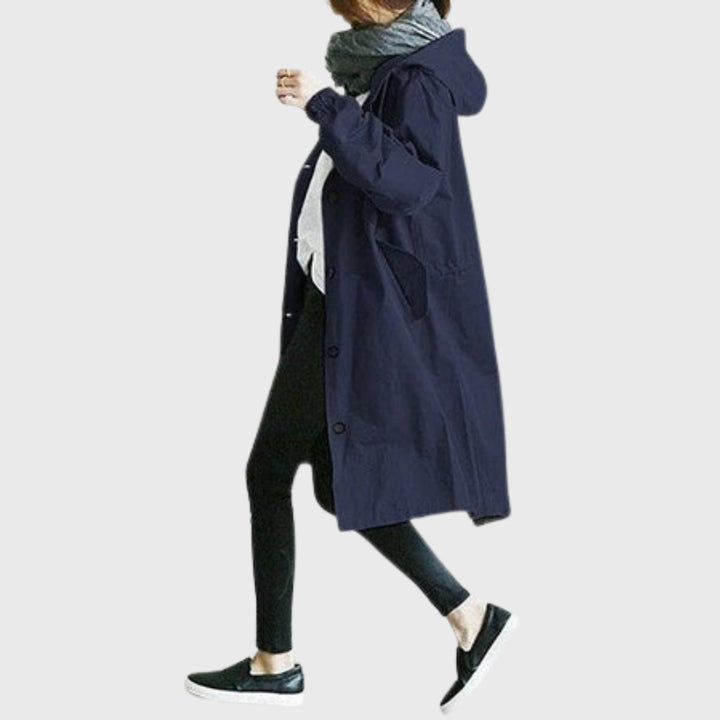 Damen wasserabweisender Trenchcoat mit verstellbarer Kapuze in Blau