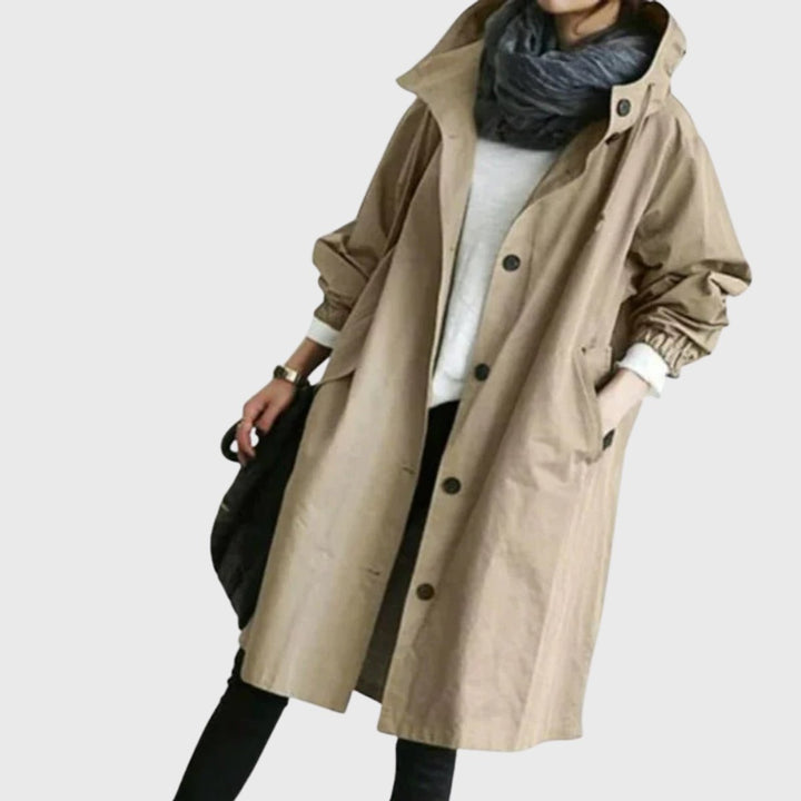 Damen wasserabweisender Trenchcoat mit verstellbarer Kapuze in Braun