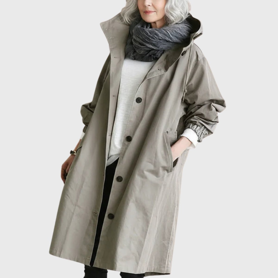 Damen wasserabweisender Trenchcoat mit verstellbarer Kapuze in Grau