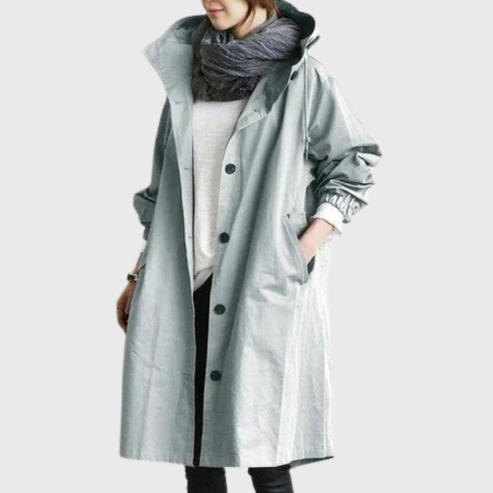 Damen wasserabweisender Trenchcoat mit verstellbarer Kapuze in Hellblau