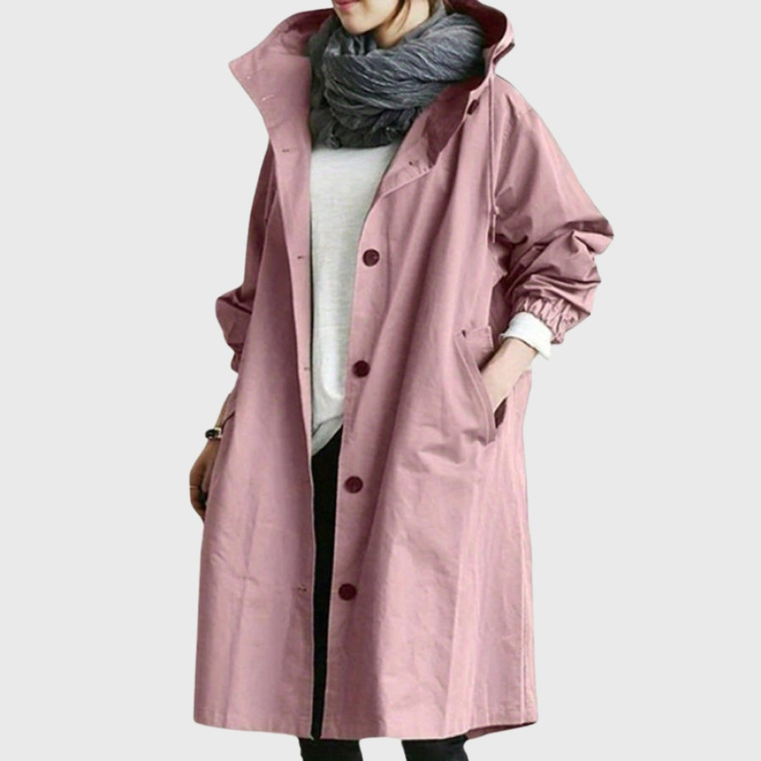 Damen wasserabweisender Trenchcoat mit verstellbarer Kapuze in Rosa
