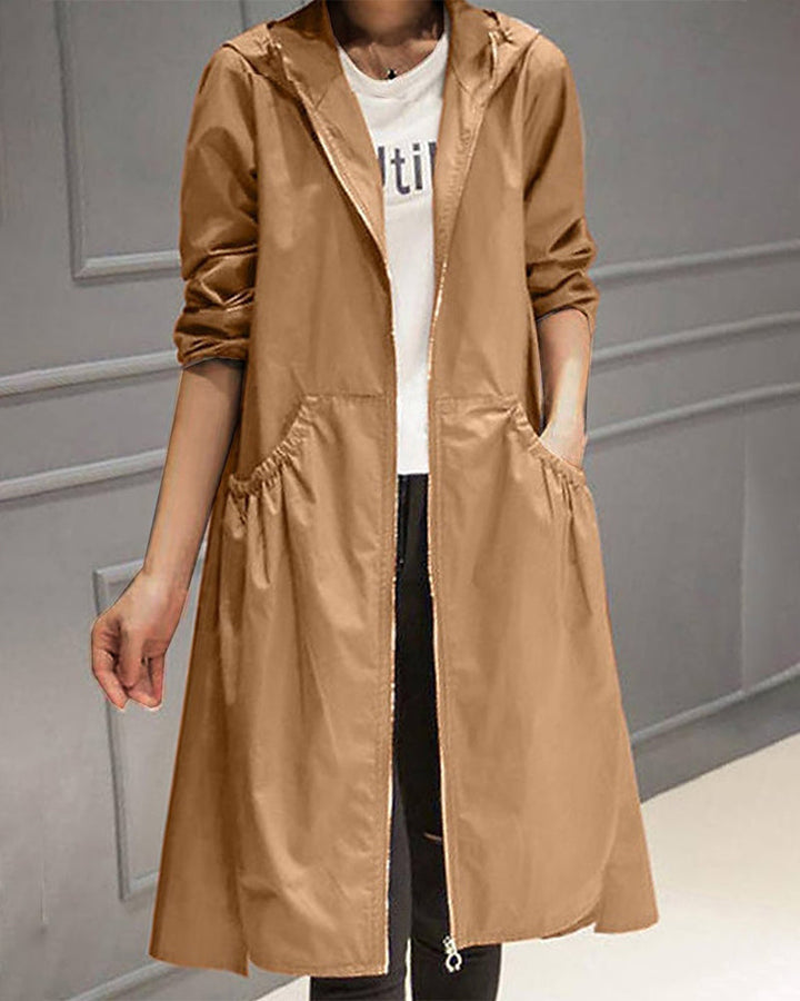 Damen Wasserfester Langer Trenchcoat für Herbst in Braun
