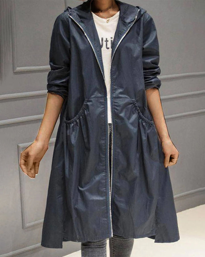 Damen Wasserfester Langer Trenchcoat für Herbst in Marineblau