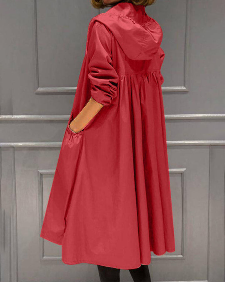 Damen Wasserfester Langer Trenchcoat für Herbst in Rot