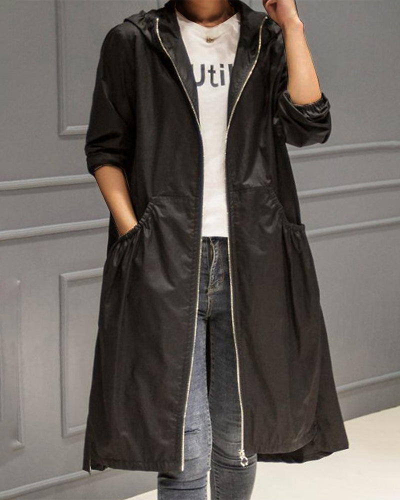 Damen Wasserfester Langer Trenchcoat für Herbst in Schwarz