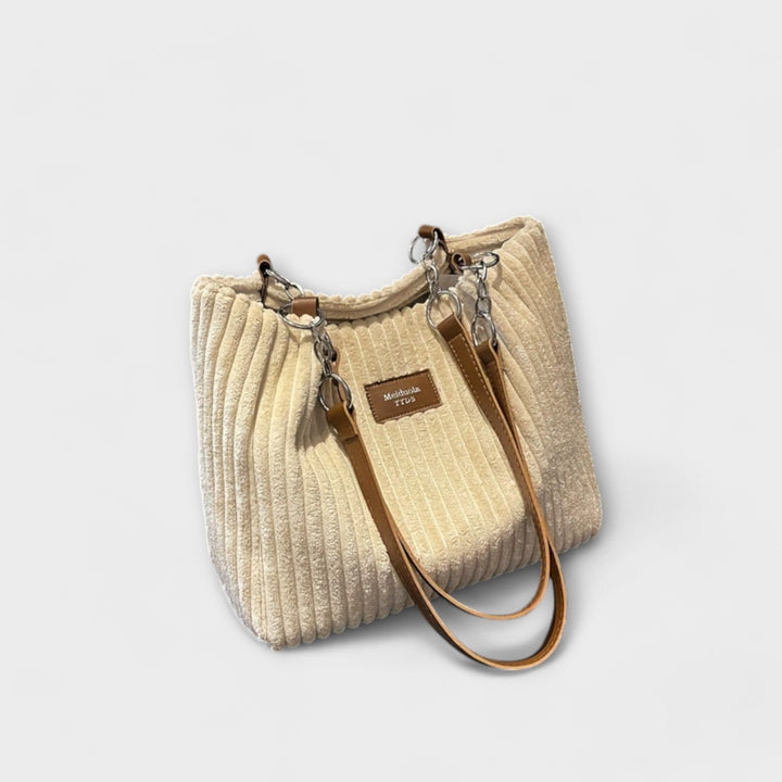 Damen weiche Kord-Schultertasche für den Alltag in Beige