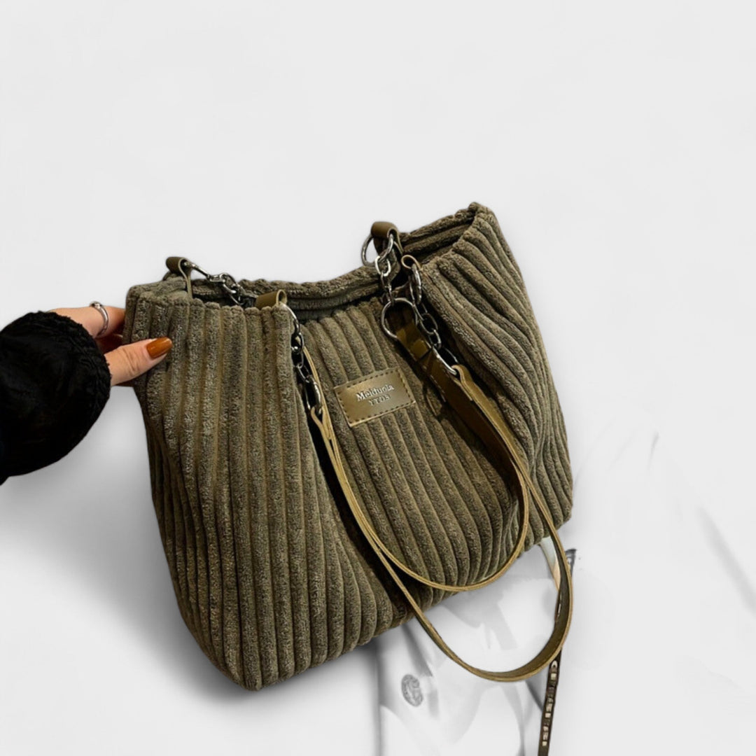 Damen weiche Kord-Schultertasche für den Alltag in Grün