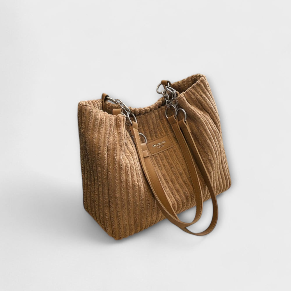 Damen weiche Kord-Schultertasche für den Alltag in Khaki