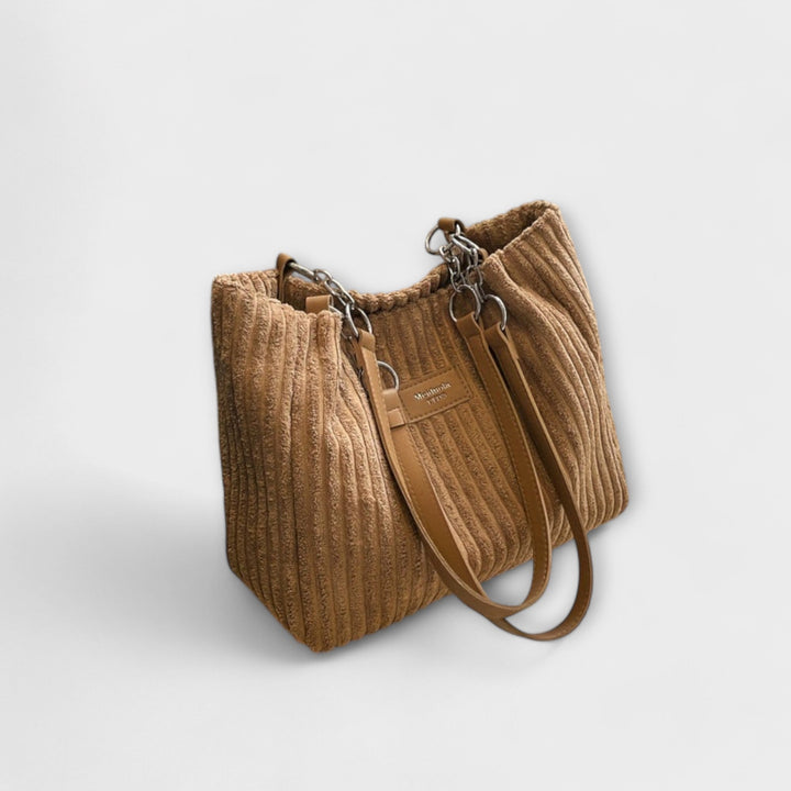 Damen weiche Kord-Schultertasche für den Alltag in Khaki