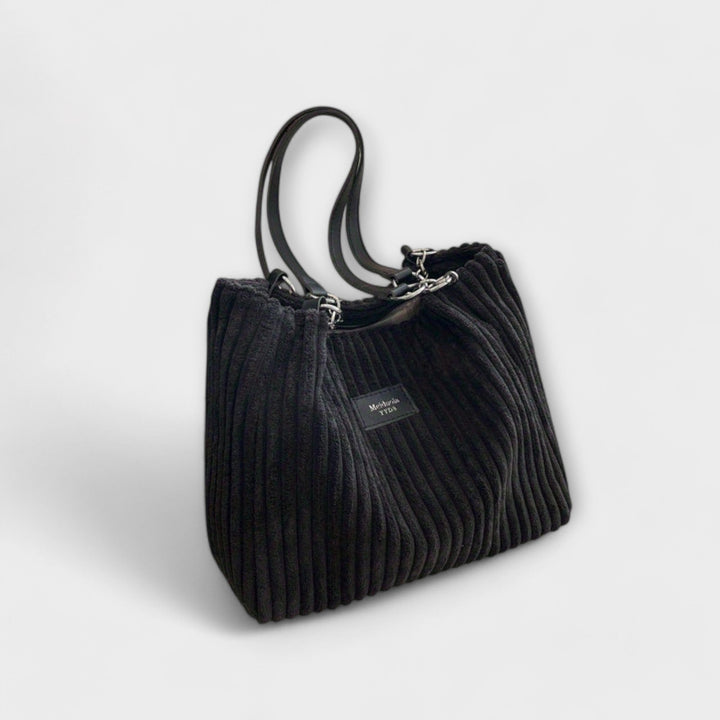 Damen weiche Kord-Schultertasche für den Alltag in Schwarz