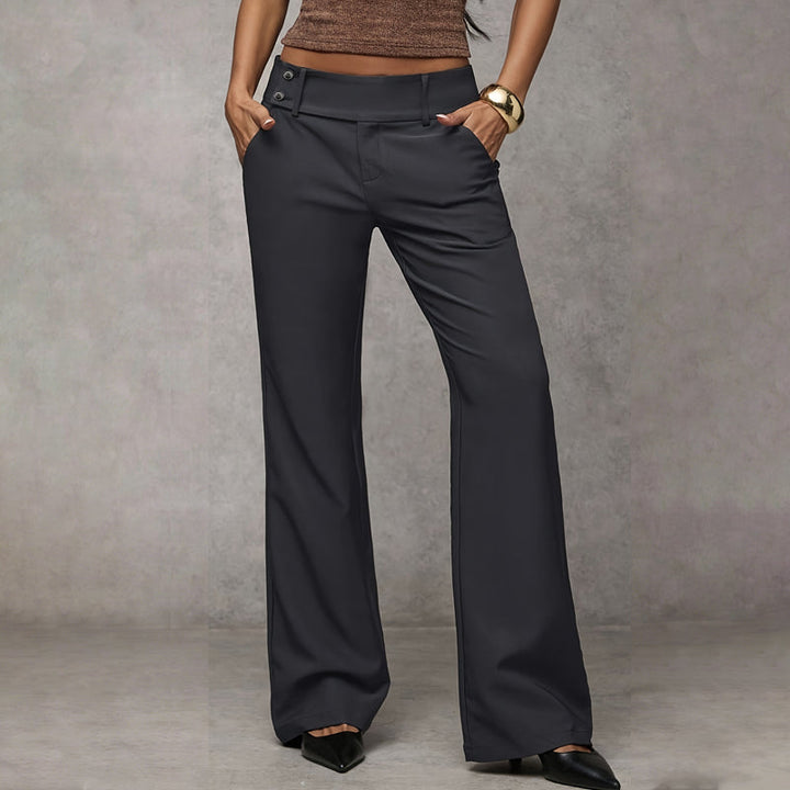 Damen Weisse Marlene-Hose mit hoher Taille in Dunkelgrau