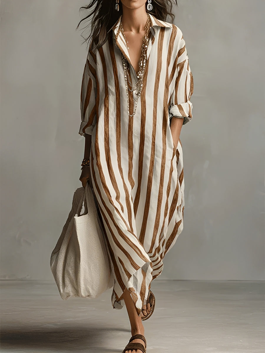 Damen Weit Geschnittenes Oversized Hemdblusenkleid in Braun