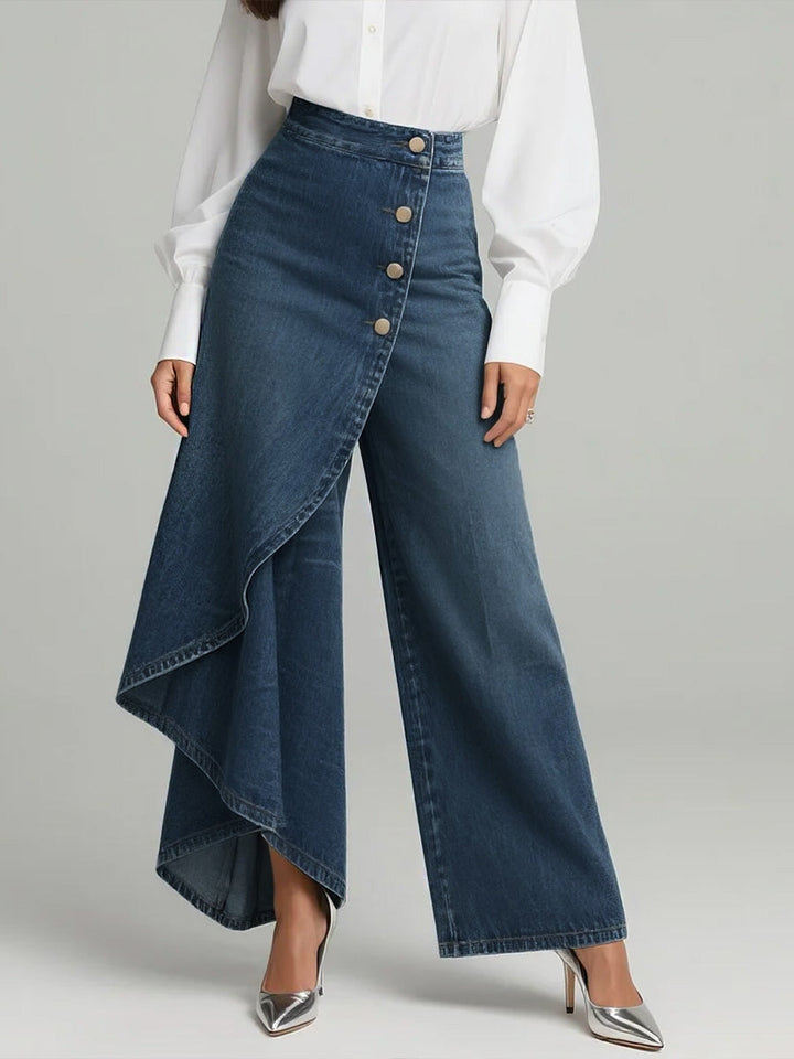 Damen Weite Jeans mit hoher Taille in Marineblau