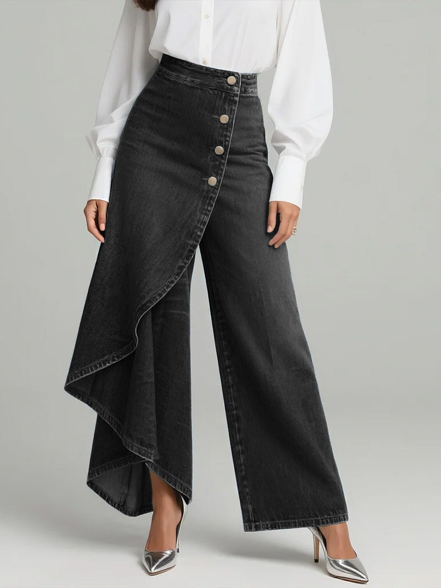 Damen Weite Jeans mit hoher Taille in Schwarz