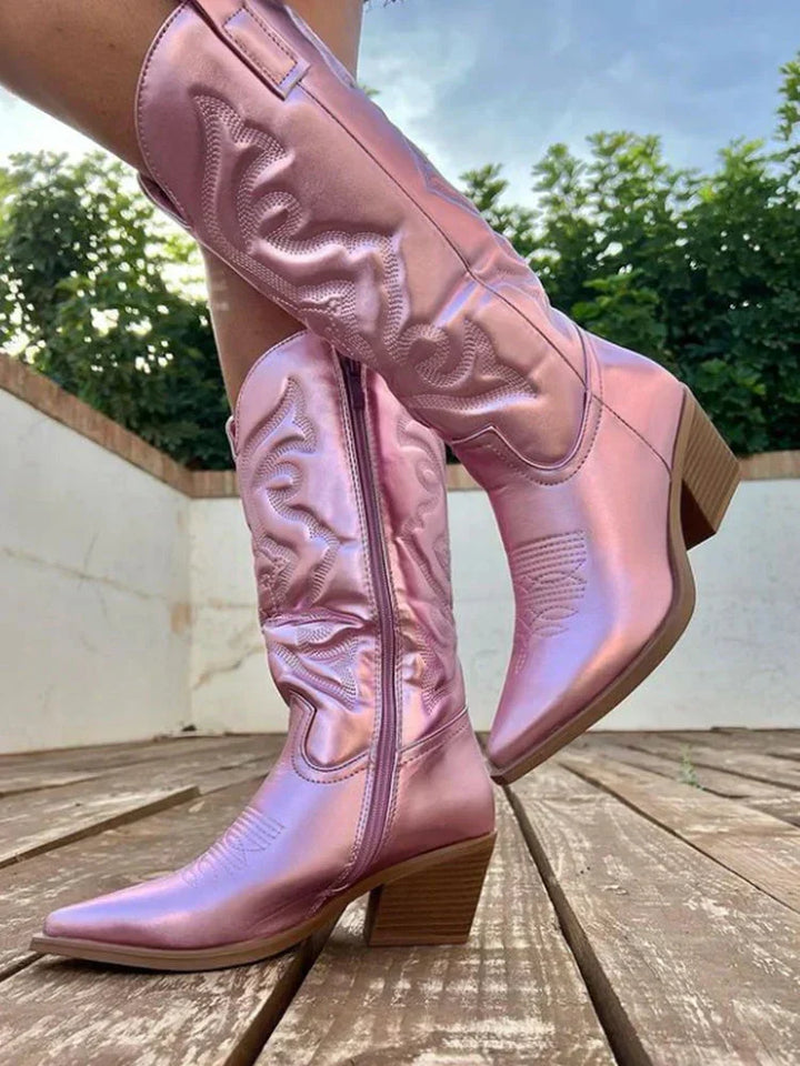 Damen Western Stiefel zum Herbst Outfit in Rosa