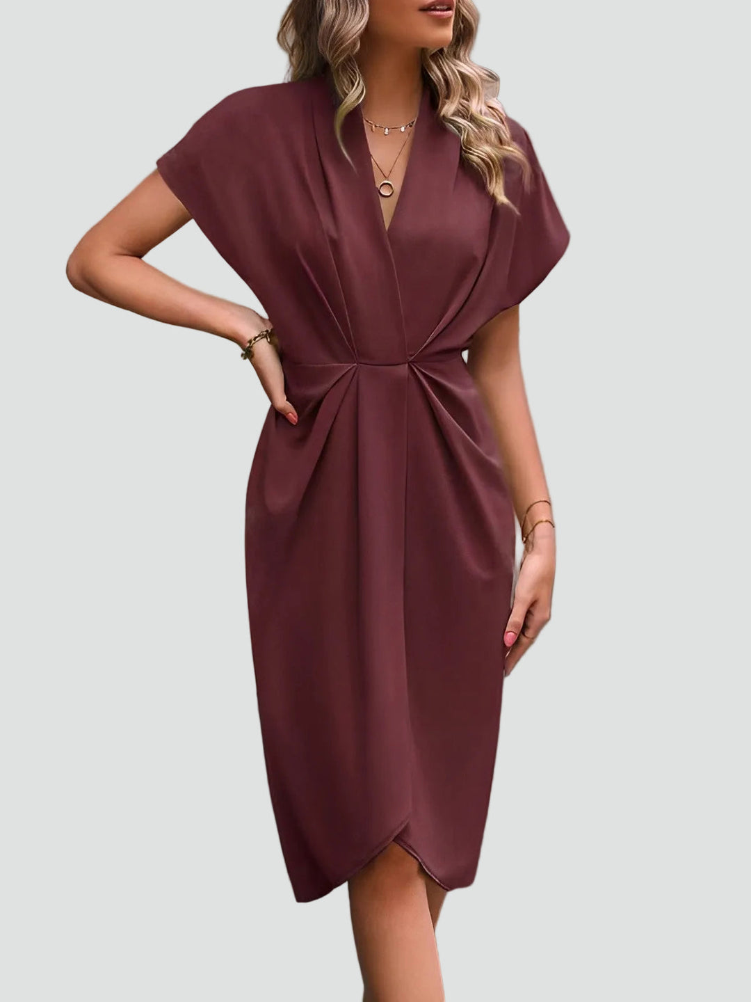 Damen Wickel-Midikleid für den Sommer in Roest