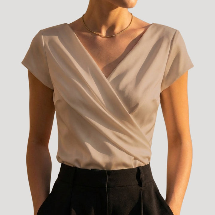 Damen Wickelbluse im klassischen Stil in Khaki