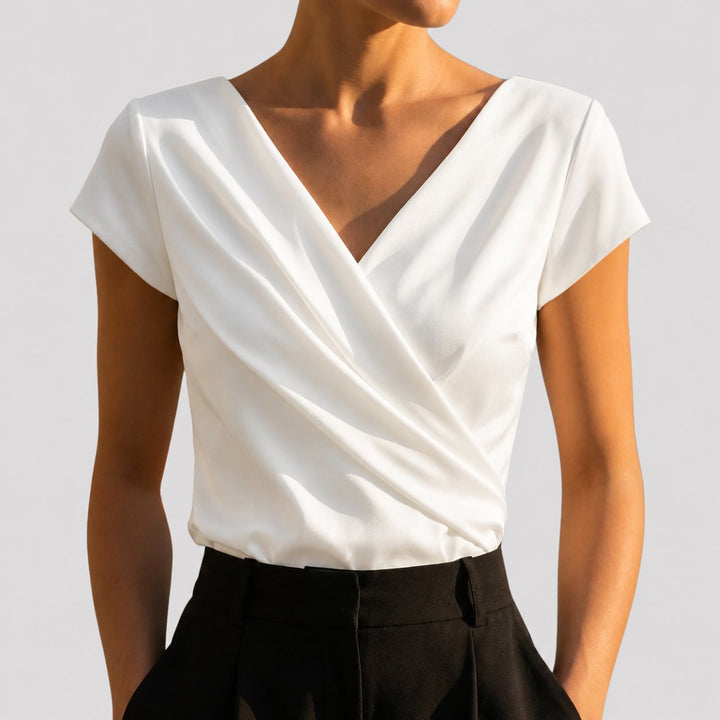 Damen Wickelbluse im klassischen Stil in Weiß