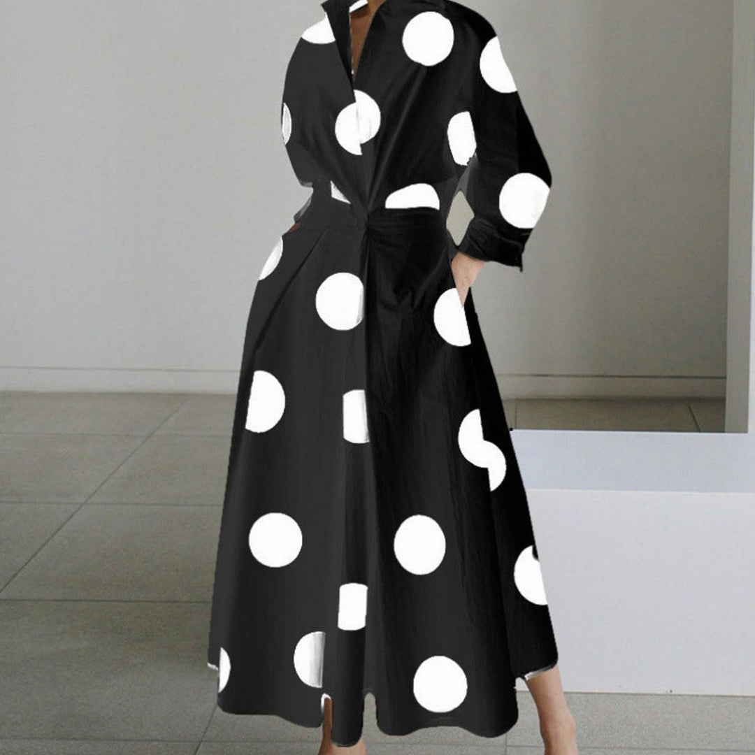 Damen Wickelbluse Maxilänge für festliche Anlässe in Black Polka Dot