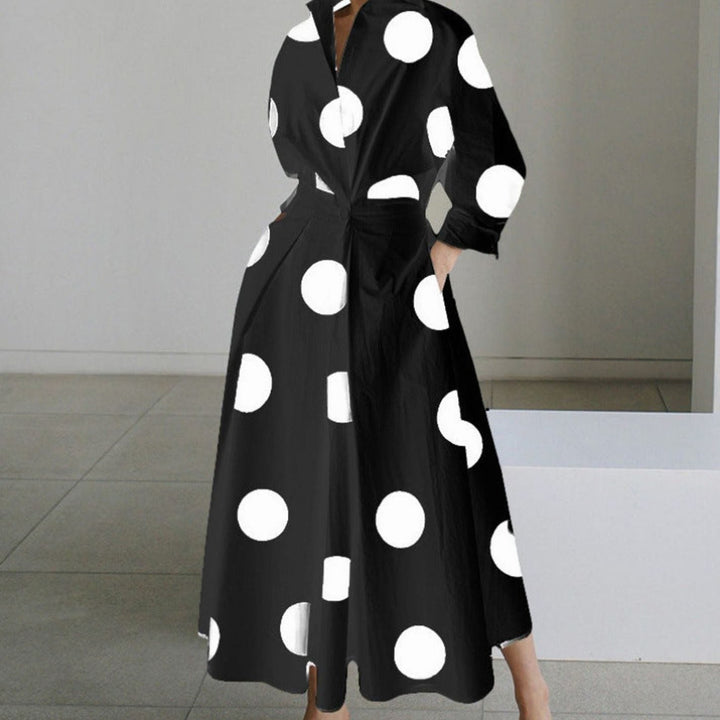 Damen Wickelbluse Maxilänge für festliche Anlässe in Black Polka Dot