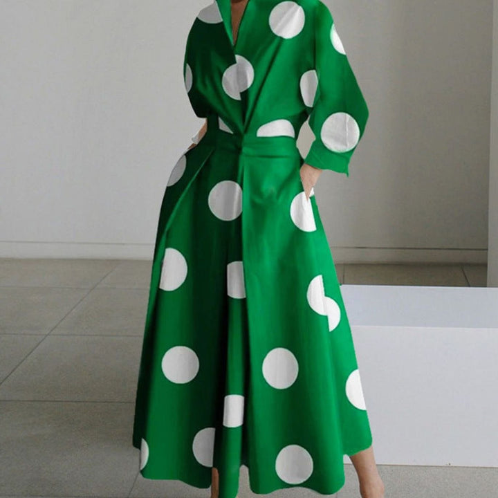 Damen Wickelbluse Maxilänge für festliche Anlässe in Green Polka Dot