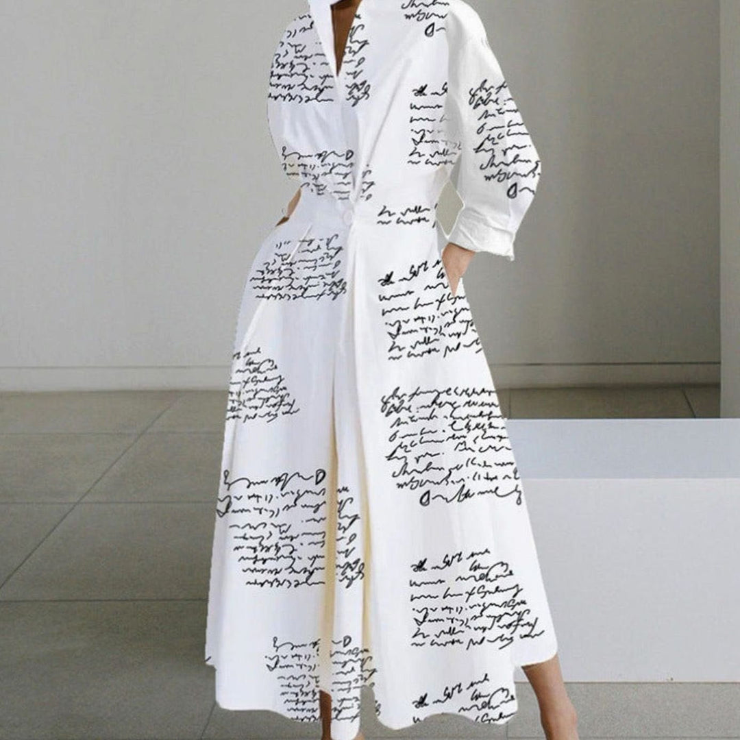 Damen Wickelbluse Maxilänge für festliche Anlässe in White Letter Print