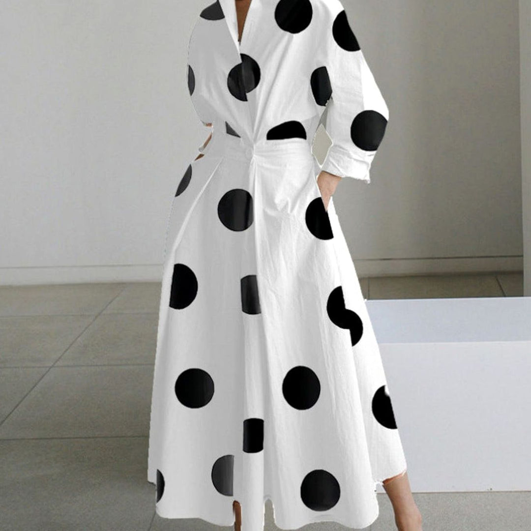 Damen Wickelbluse Maxilänge für festliche Anlässe in White Polka Dot