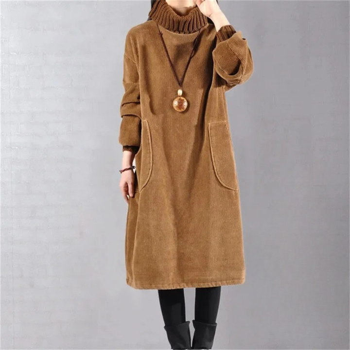 Damen Wickelkleid aus Strick Midi in Kaffee