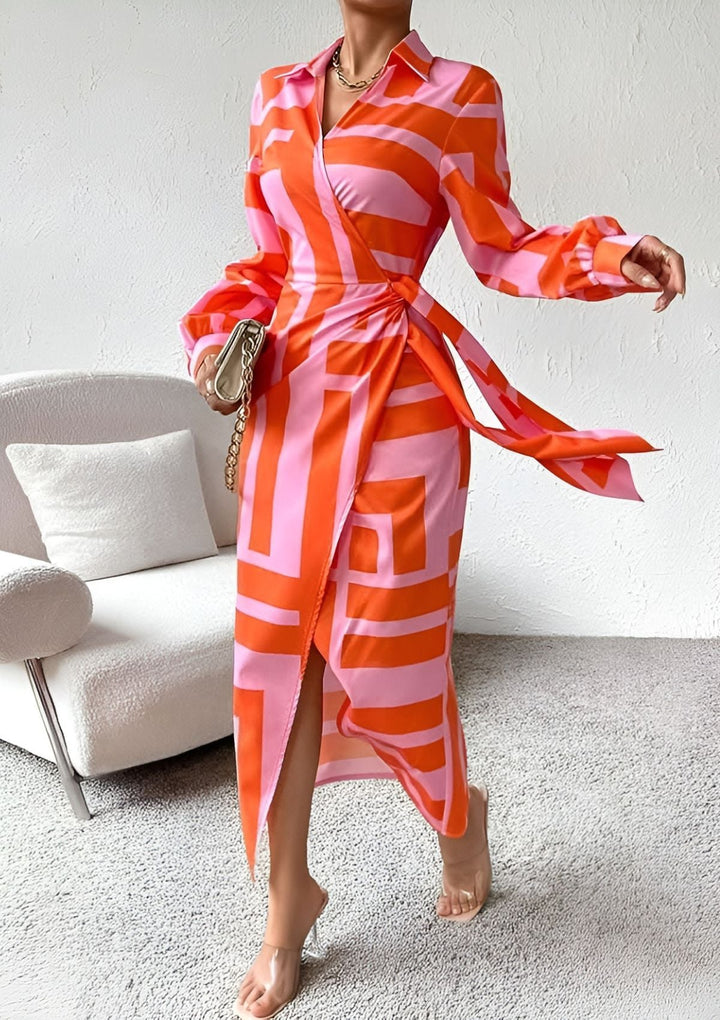 Damen Wickelkleid mit Muster für Herbsthochzeiten (3)