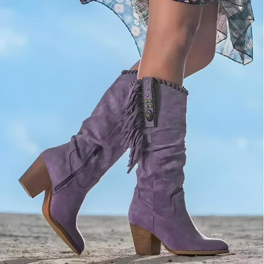 Damen Wildleder Cowboystiefel für herbstliche Outfits in Lila