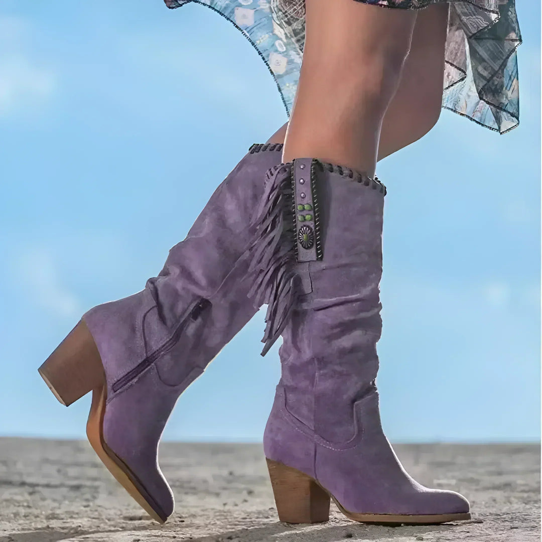 Damen Wildleder Cowboystiefel für herbstliche Outfits in Lila