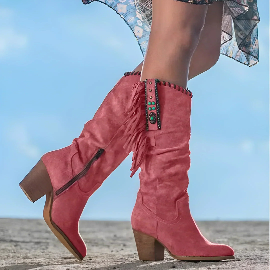 Damen Wildleder Cowboystiefel für herbstliche Outfits in Rot