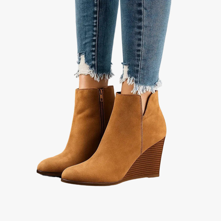 Damen Wildleder Herbst-Stiefel mit Keilabsatz