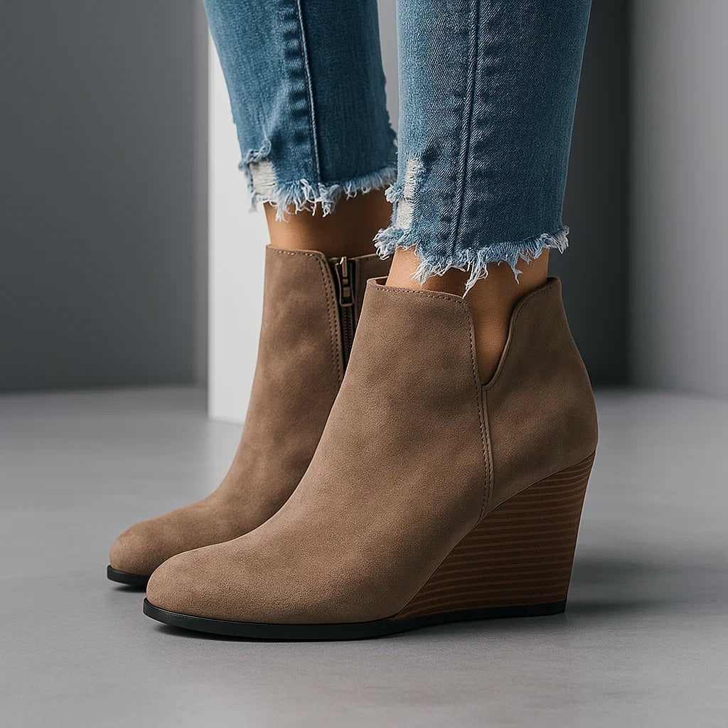 Damen Wildleder Herbst-Stiefel mit Keilabsatz (8)
