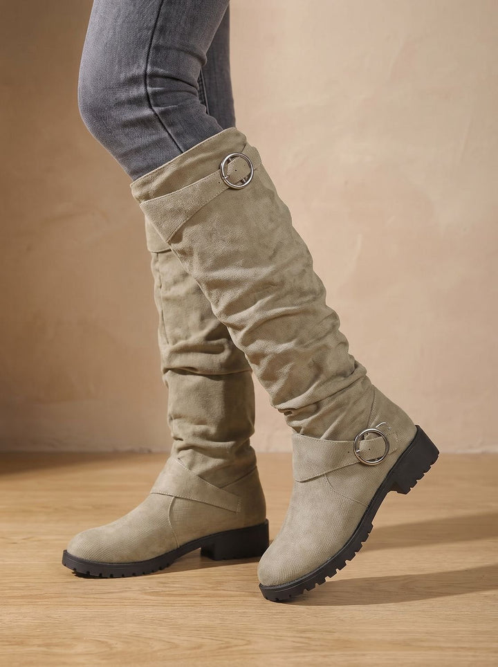 Damen Wildleder Plateau Stiefel für Winter in Khaki