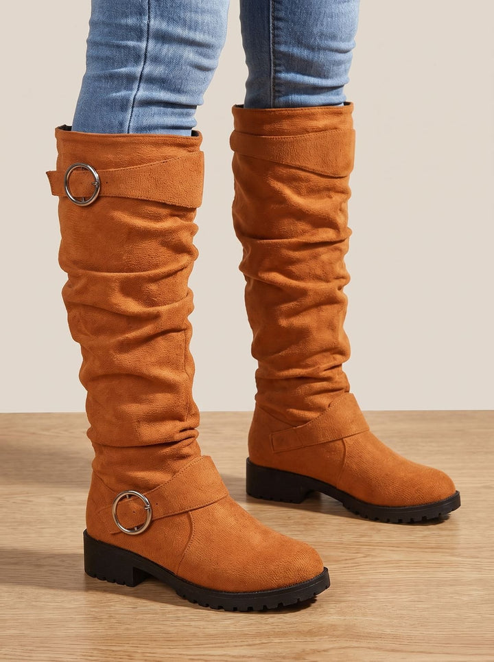 Damen Wildleder Plateau Stiefel für Winter in Orange