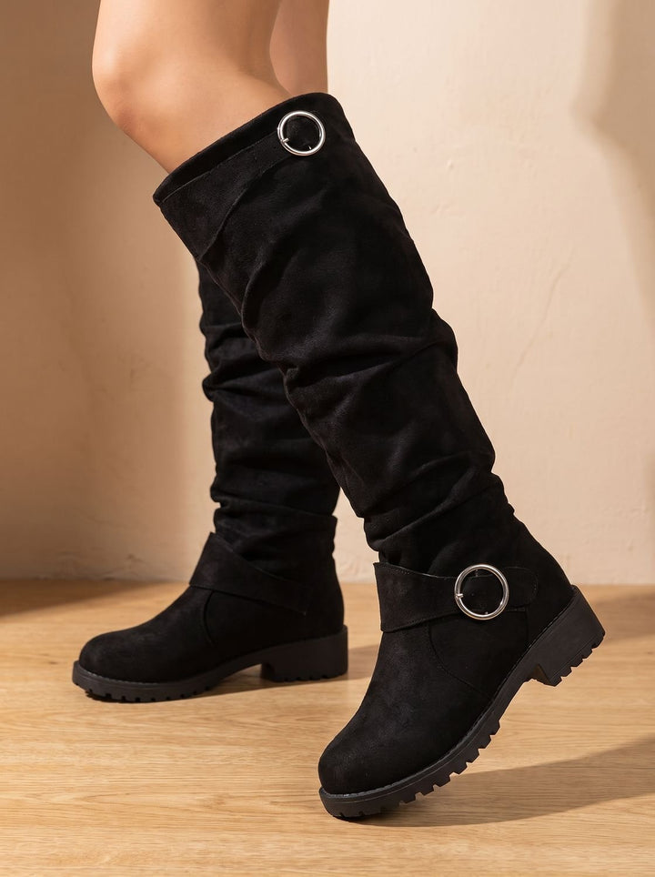 Damen Wildleder Plateau Stiefel für Winter in Schwarz