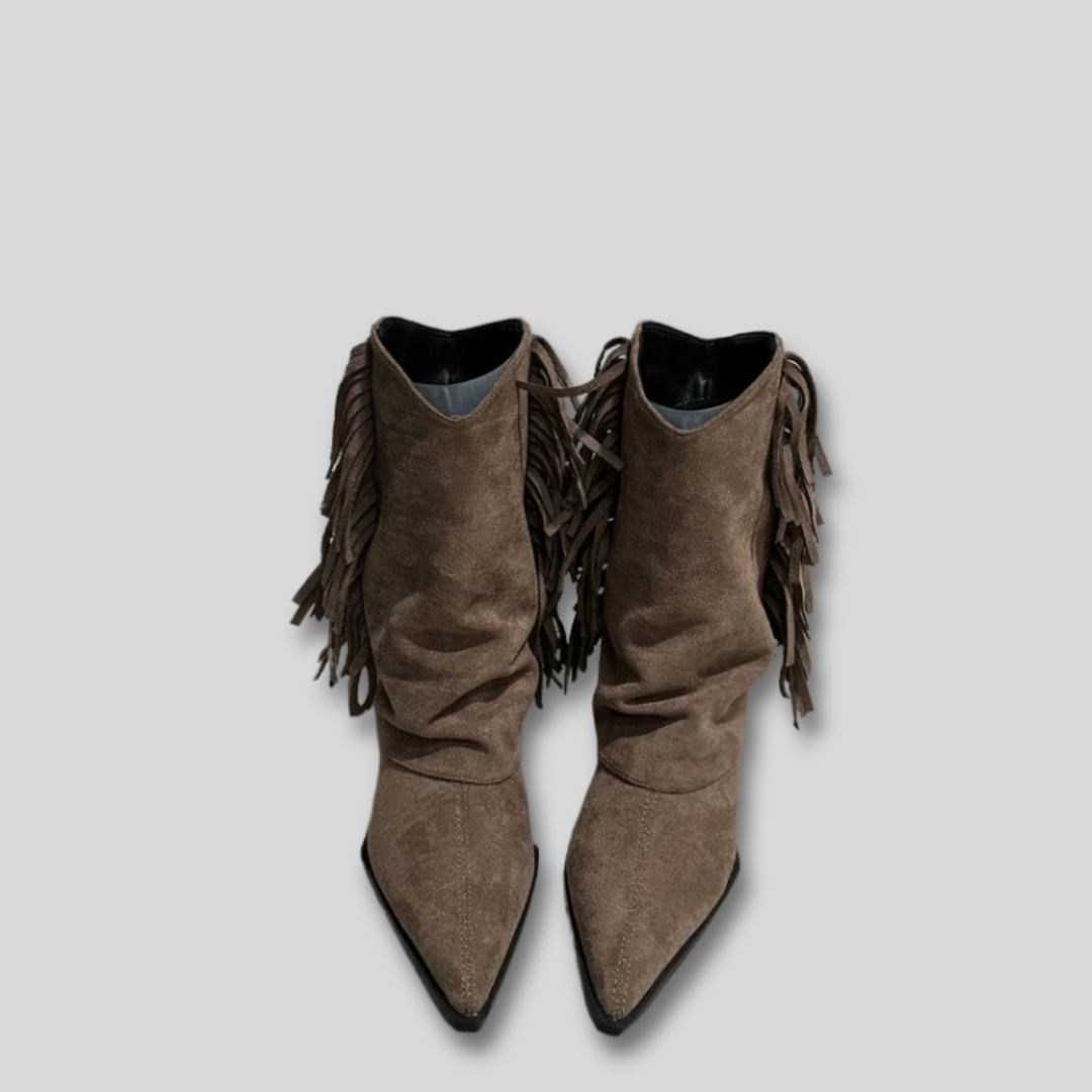 Damen Wildleder Stiefeletten im Western-Stil in Braun