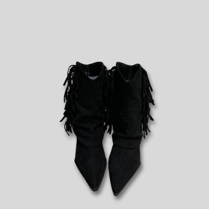 Damen Wildleder Stiefeletten im Western-Stil in Schwarz