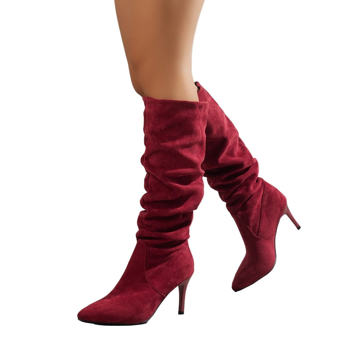 Damen Wildleder Stiletto Spitzschuh Stiefel in Rot