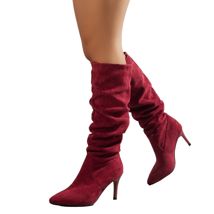 Damen Wildleder Stiletto Spitzschuh Stiefel in Rot