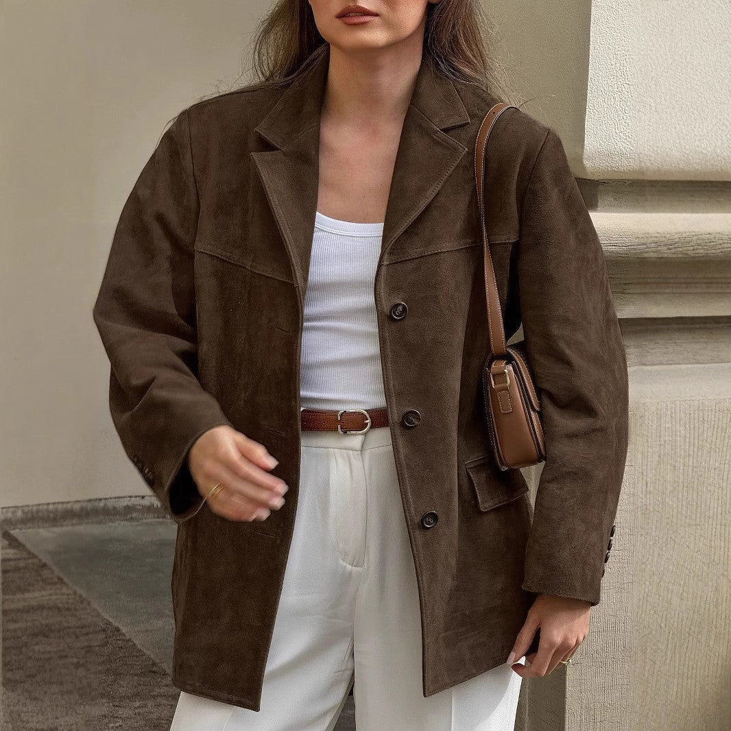 Damen Wildlederjacke für Büro und Freizeit in Braun
