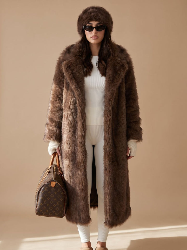 Damen Winterjacke aus Imitationsbont Maxi-Länge