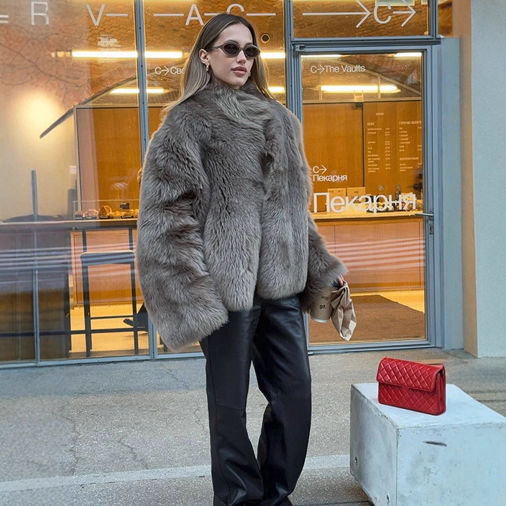 Damen Winterjacke aus Kunstfell mit Ballonärmeln