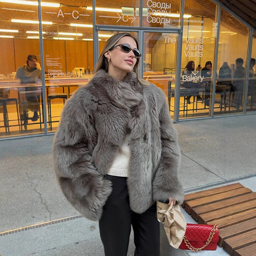 Damen Winterjacke aus Kunstfell mit Ballonärmeln (2)
