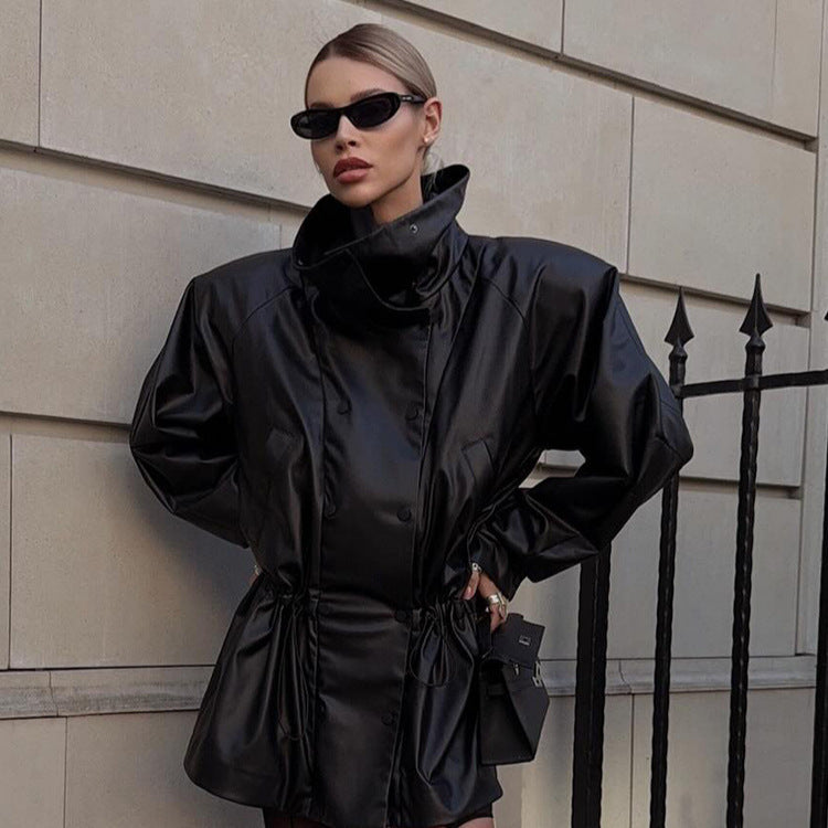 Damen Winterjacke aus Kunstleder mit Stehkragen (3)